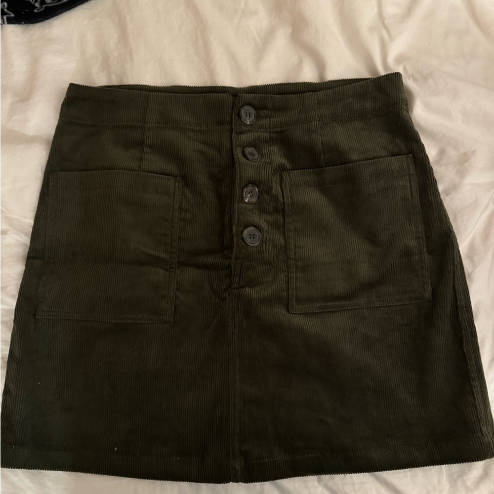Olive Corduroy Button-Front Skirt